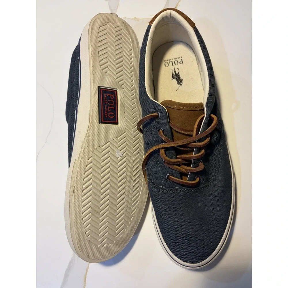 Polo Ralph Lauren Shoes Vaughn Athletic Canvas Navy Blue With Brown LacesSize 14